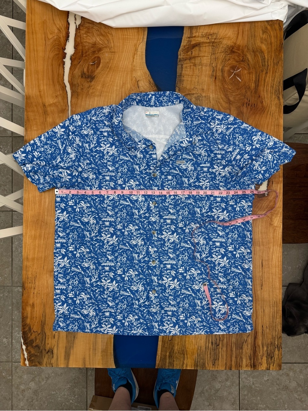 Columbia PFG Fishing Shirt XL Blue Tropical Print Button Up Vented - Picture 2 of 12